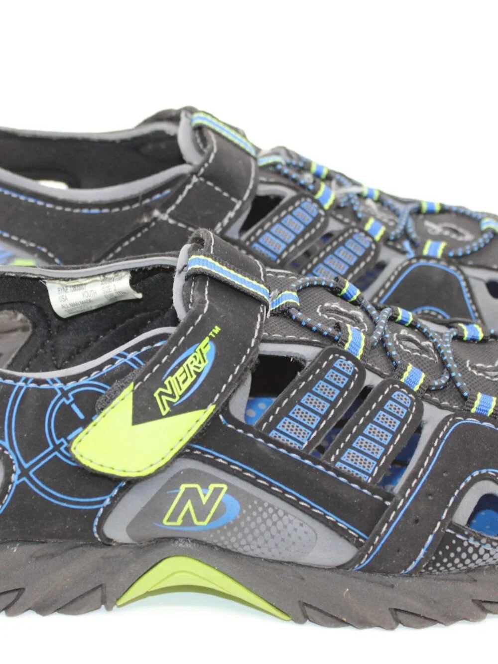 NERF Blue & Black Water Sandals Sports Hoop &Loop SZ 2M Adjustable Strap