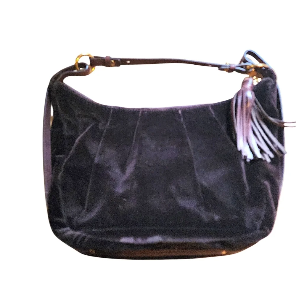 NWOT Lauren Ralph Lauren Chocolate Velvet & Leather Hobo Shoulder Bag