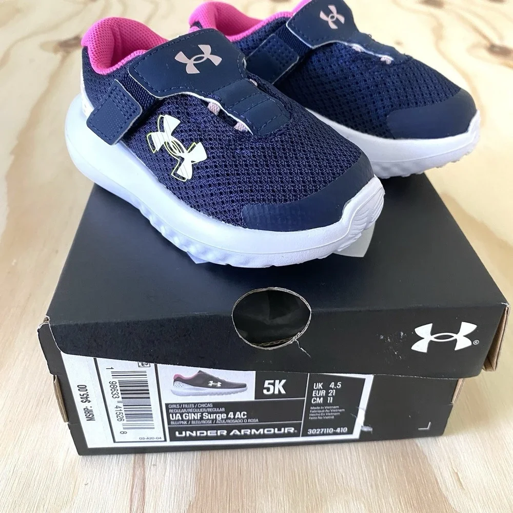 Under Armour Toddler Girls Navy & Pink Tennis Shoes Size 5K NWT