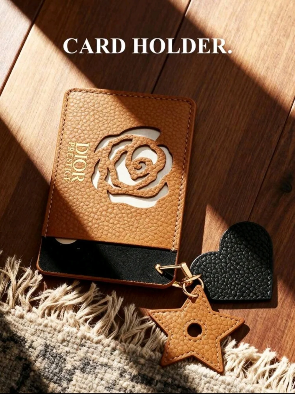 Dior Brown Leather Card Holder with Rose Motif