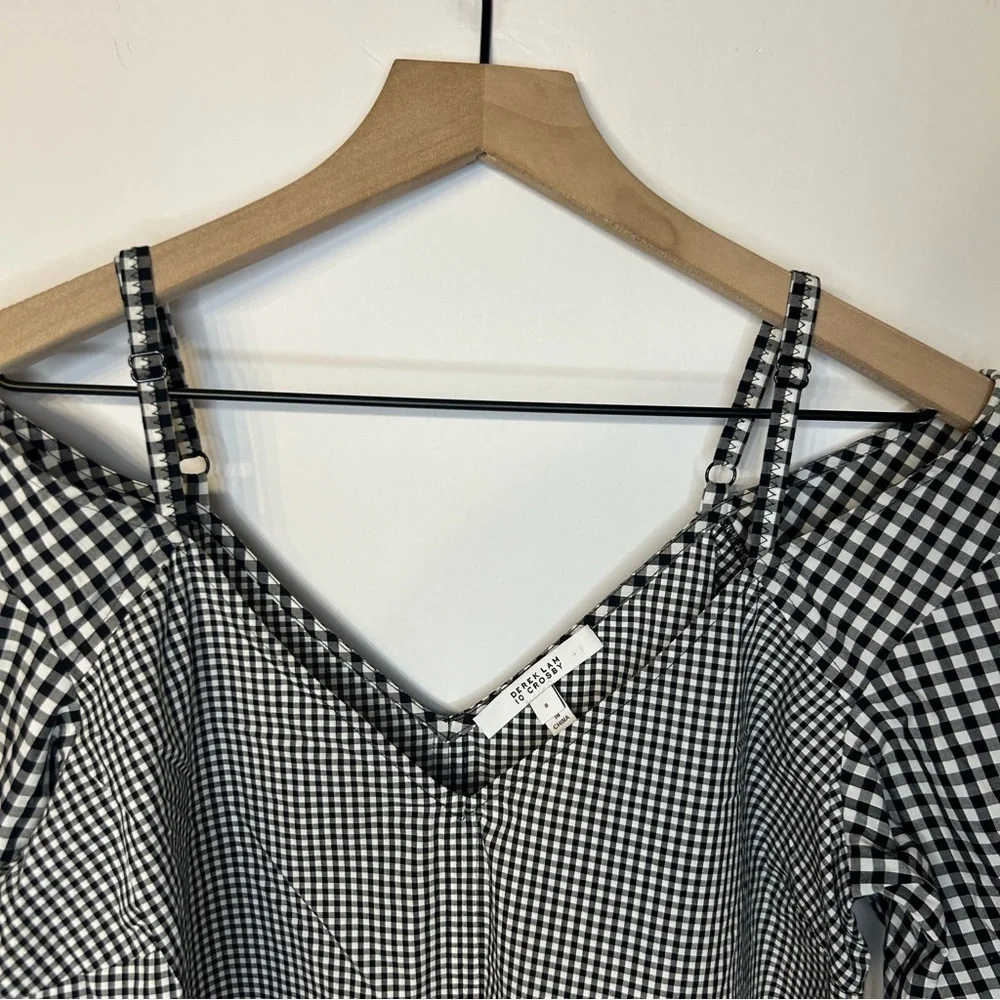 Derek Lam 10 Crosby Black and White Gingham Top, Size 8, Cold Shoulder, V Neck