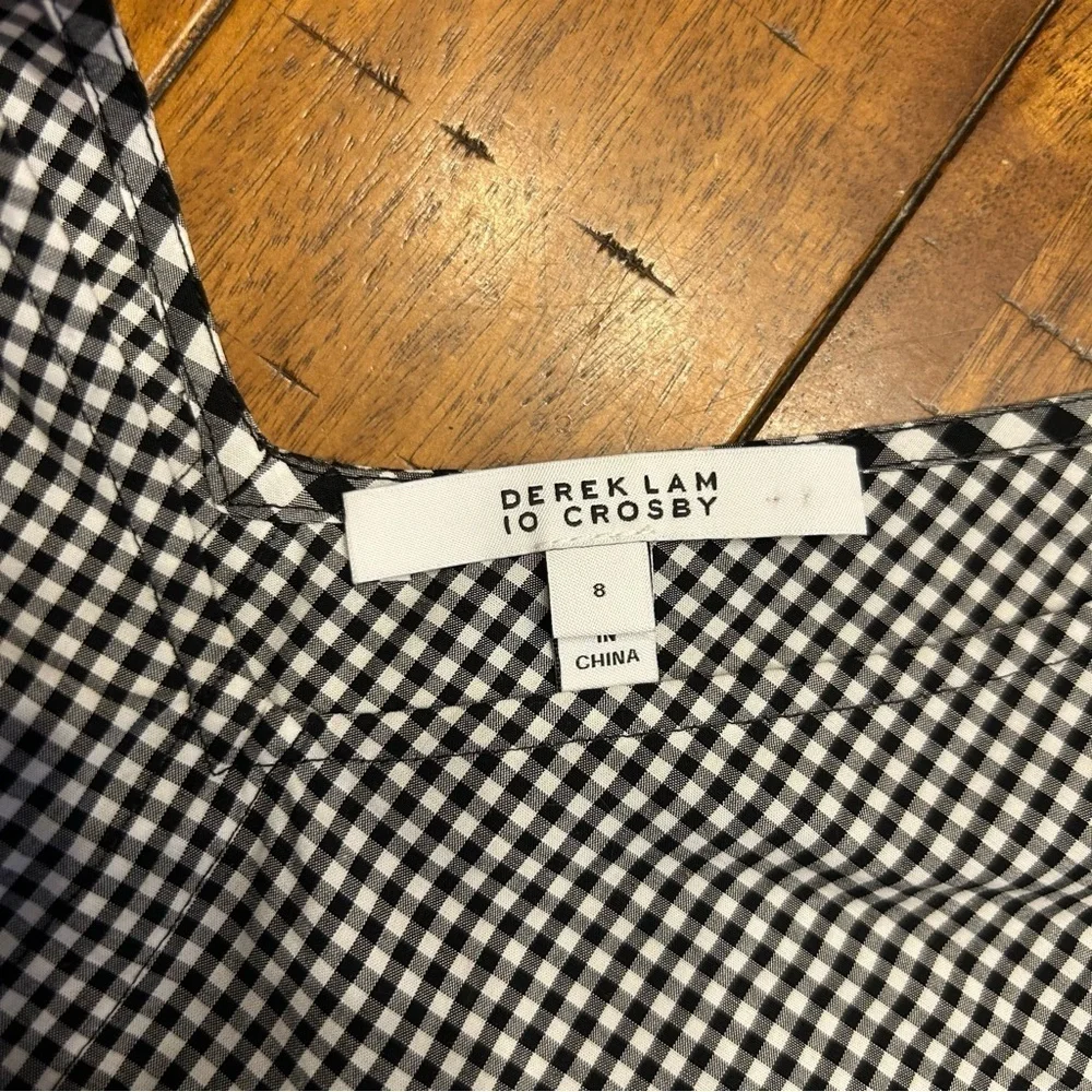 Derek Lam 10 Crosby Black and White Gingham Top, Size 8, Cold Shoulder, V Neck