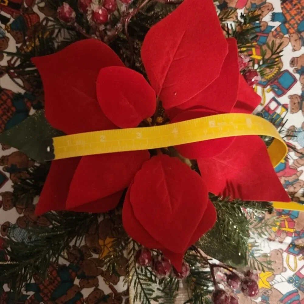 Christmas Poinsettia Door Swag Red Floral‎ Pine Cone Berry Wreath Accent