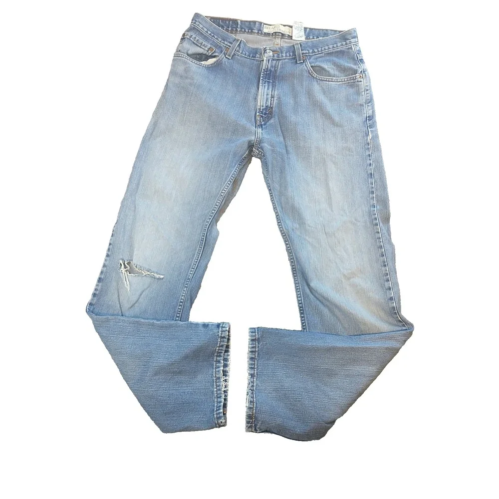 Levis 559 Relaxed Straight Jeans Mens 34x33 Light Wash Distressed Blue Denim