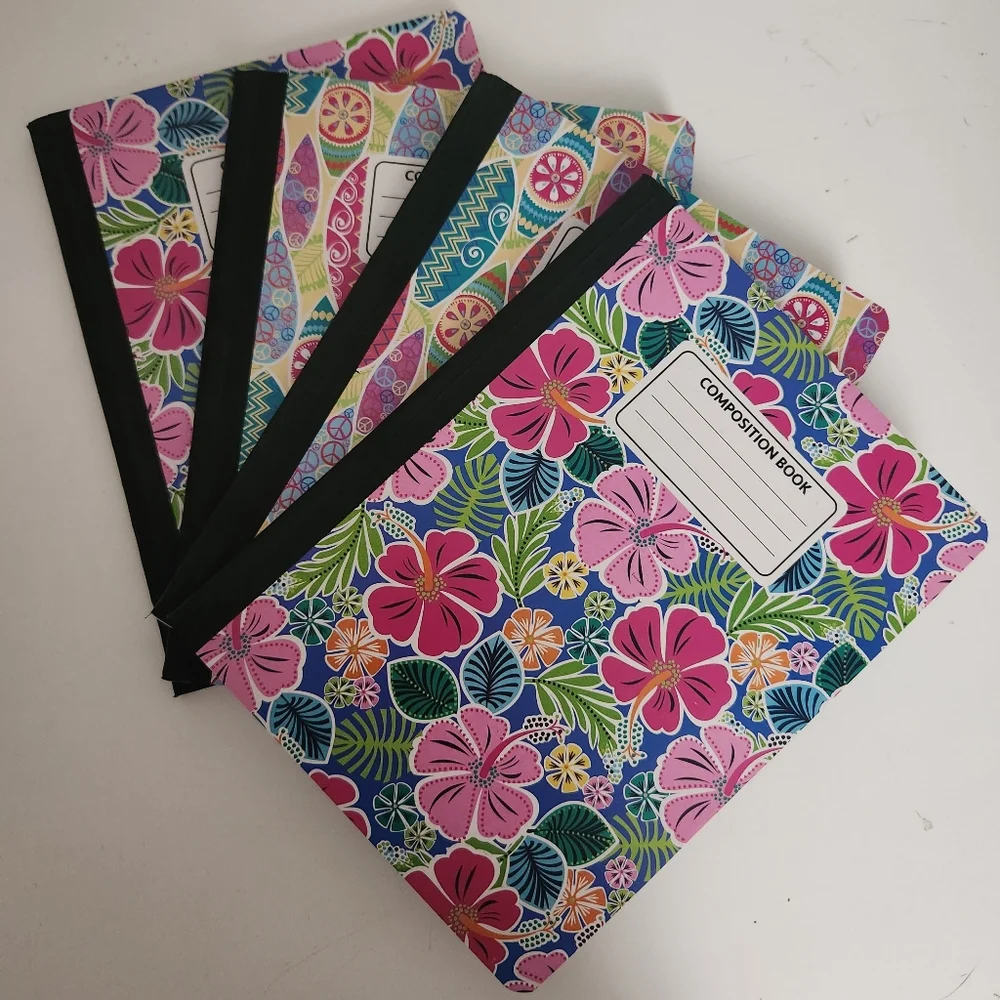 Lot of Brightly Colored Hawaiian Hibiscus Floral & Hippie Peace Signs Notebooks