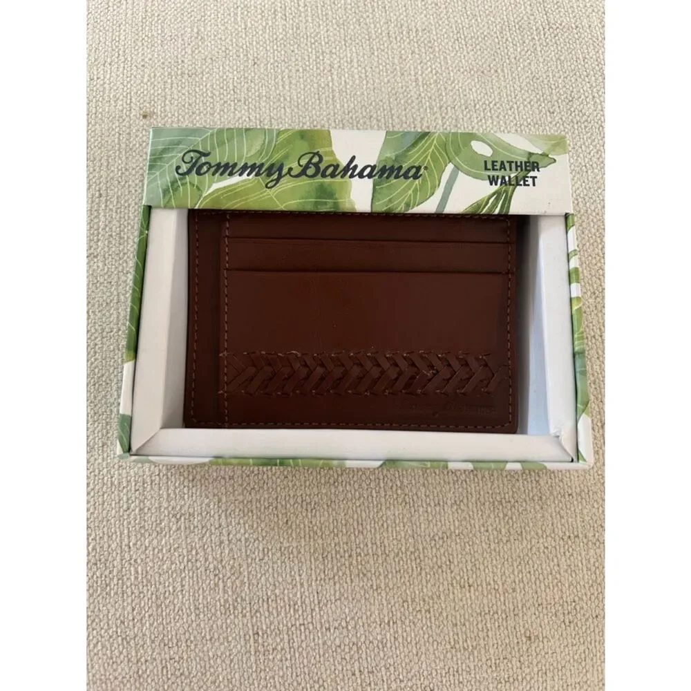 Tommy Bahama leather credit card holder lace details with gift box, Brown, NWT