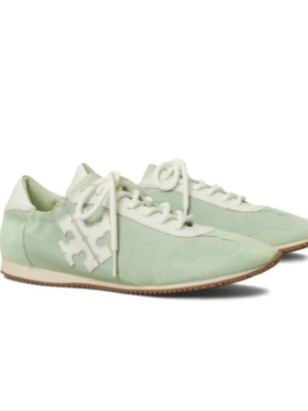 Tory Burch Mint Green White Suede Leather Logo Sneakers Women's 9.5