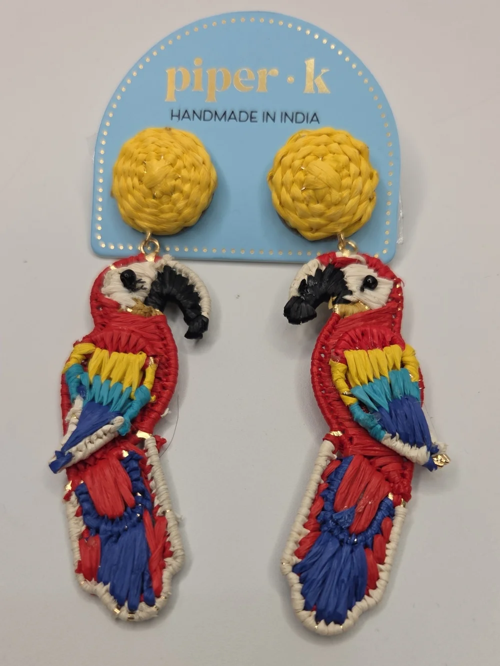 💕▪️Piper K ▪️Colorful Parrot Raffia Drop Earrings