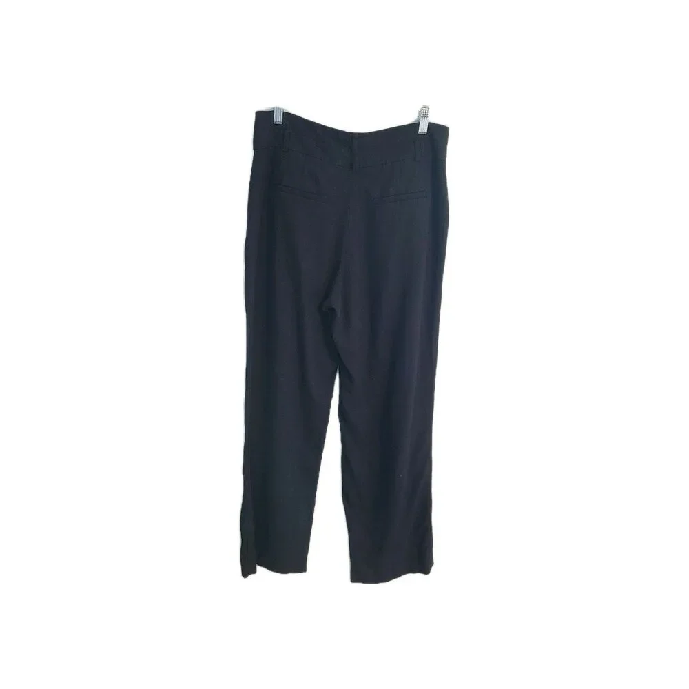 Crosby Black Wide Leg Pleated Pants 8 Linen Viscose Flowy Minimalist Cool Girl