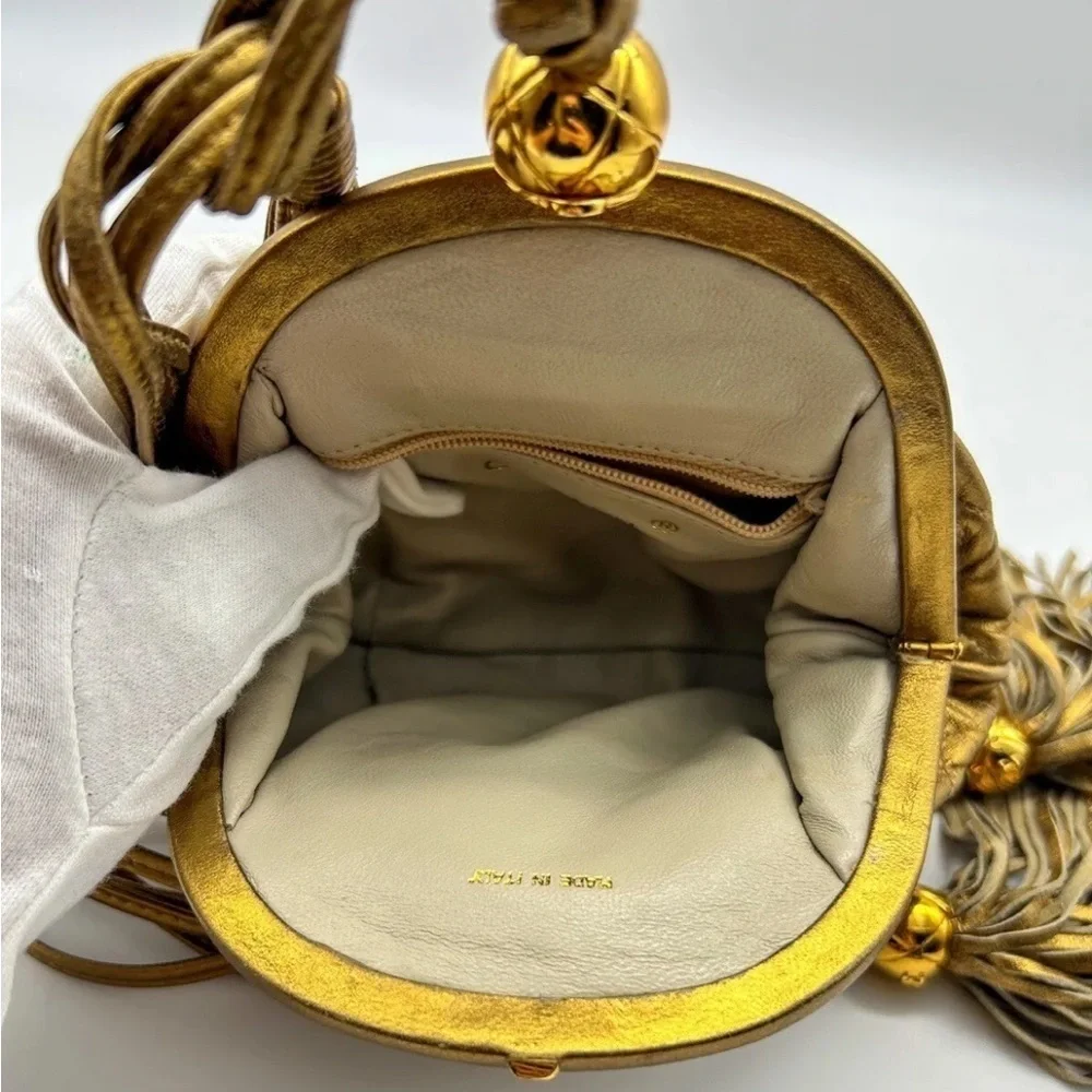 Chanel Quilted Vintage Rare Gold Bronze Waist Pouch bag Tie Fringe sling
