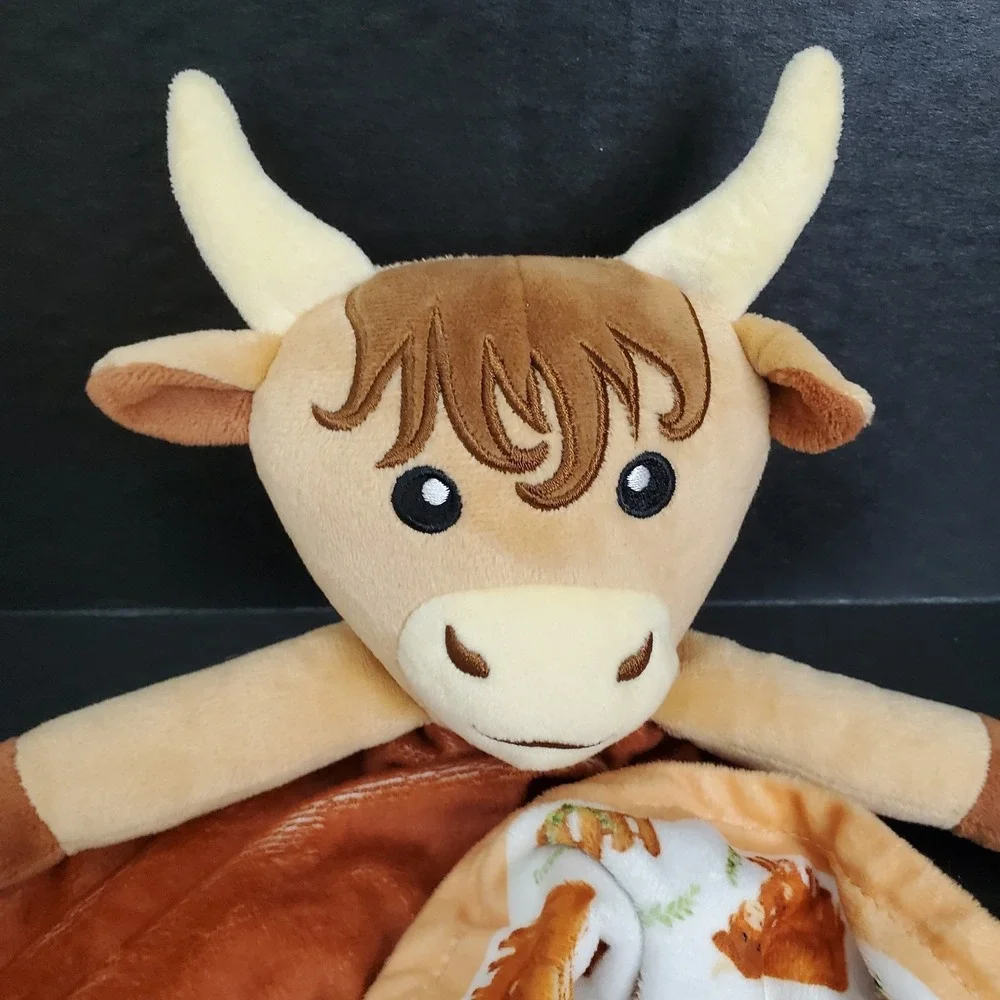 Highland Cow Brown Lovey Baby Security Blanket Minky Plush 14