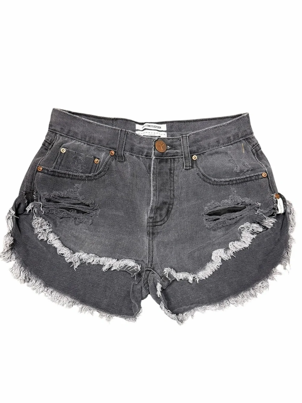 One Teaspoon Bandits Denim Shorts 24 Gray Distressed Button Fly Frayed Hem