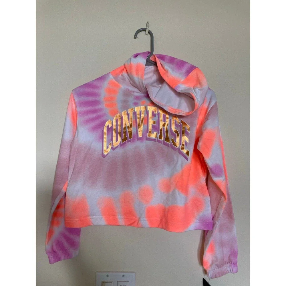 Kids converse tie dye oversized crop sweatshirt, m 10-12 years