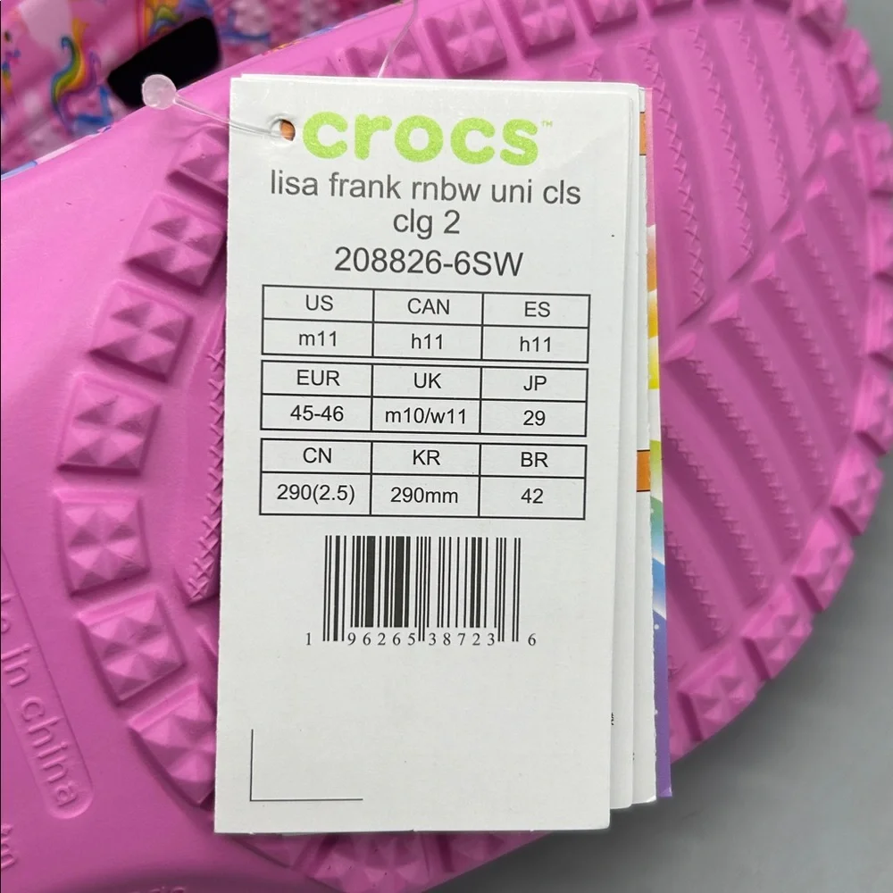 CROCS Lisa Frank unicorn print with Lisa Frank charms.