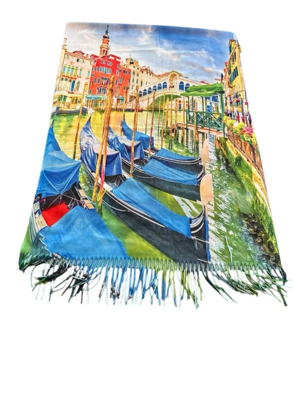 Reversible Venice Italy Scenic Fringe Oversized Scarf NWT Raw Hem 24x72 Art Wear