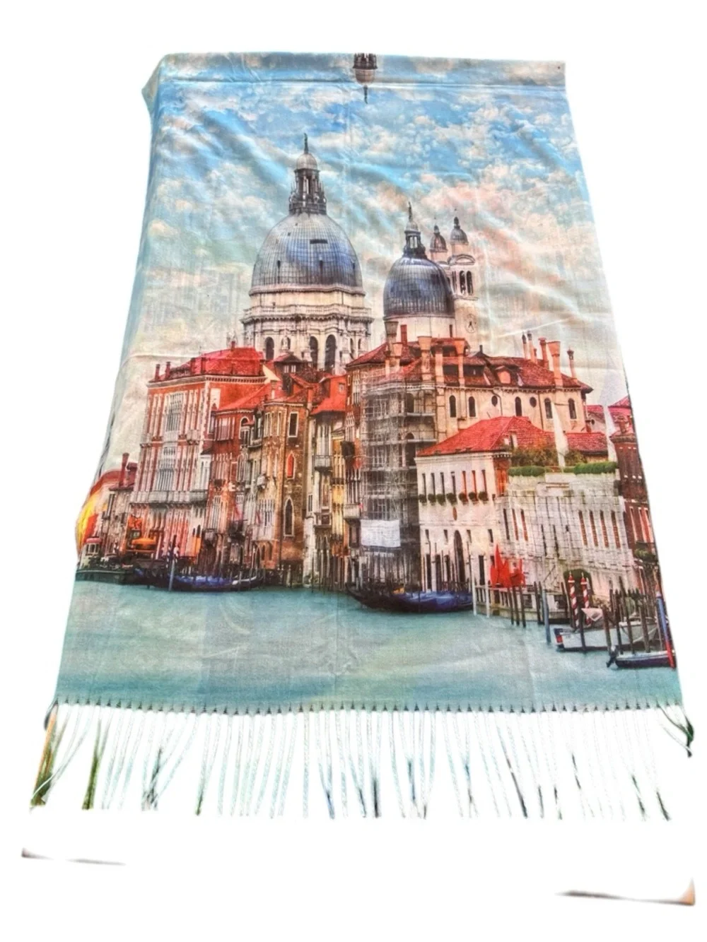 Reversible Venice Italy Scenic Fringe Oversized Scarf NWT Raw Hem 24x72 Art Wear