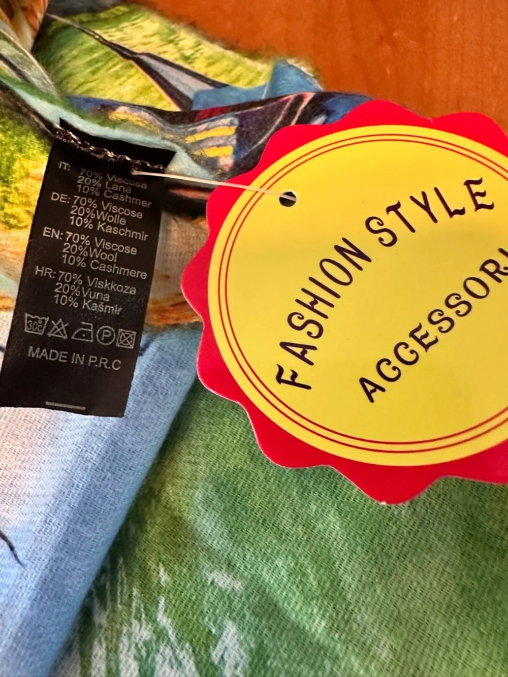 Reversible Venice Italy Scenic Fringe Oversized Scarf NWT Raw Hem 24x72 Art Wear