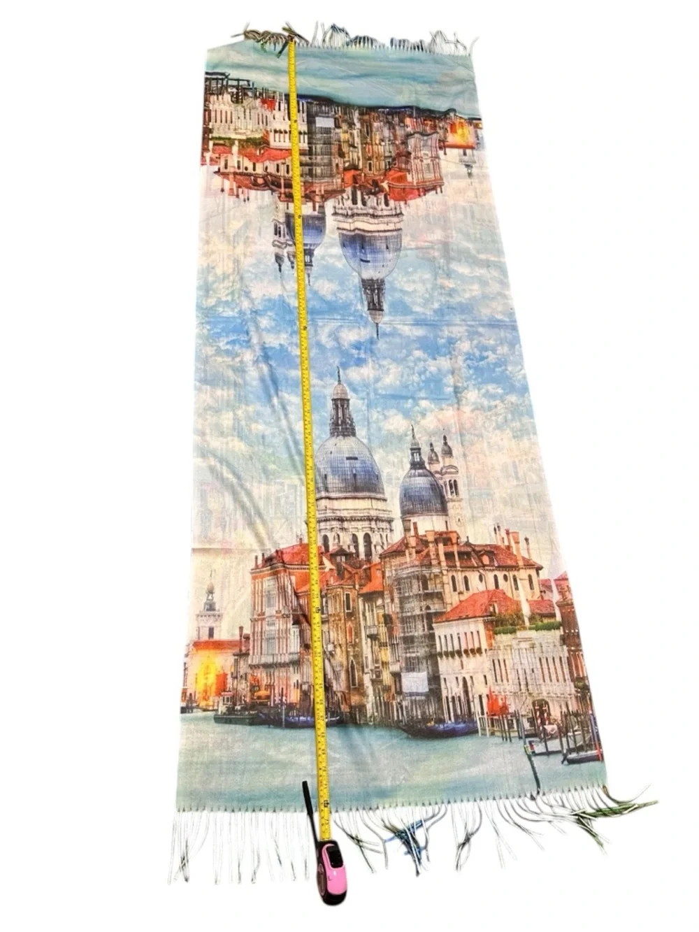 Reversible Venice Italy Scenic Fringe Oversized Scarf NWT Raw Hem 24x72 Art Wear