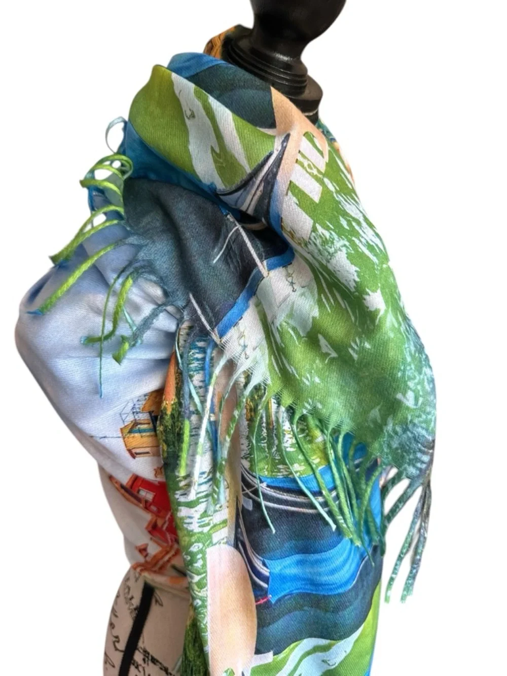 Reversible Venice Italy Scenic Fringe Oversized Scarf NWT Raw Hem 24x72 Art Wear