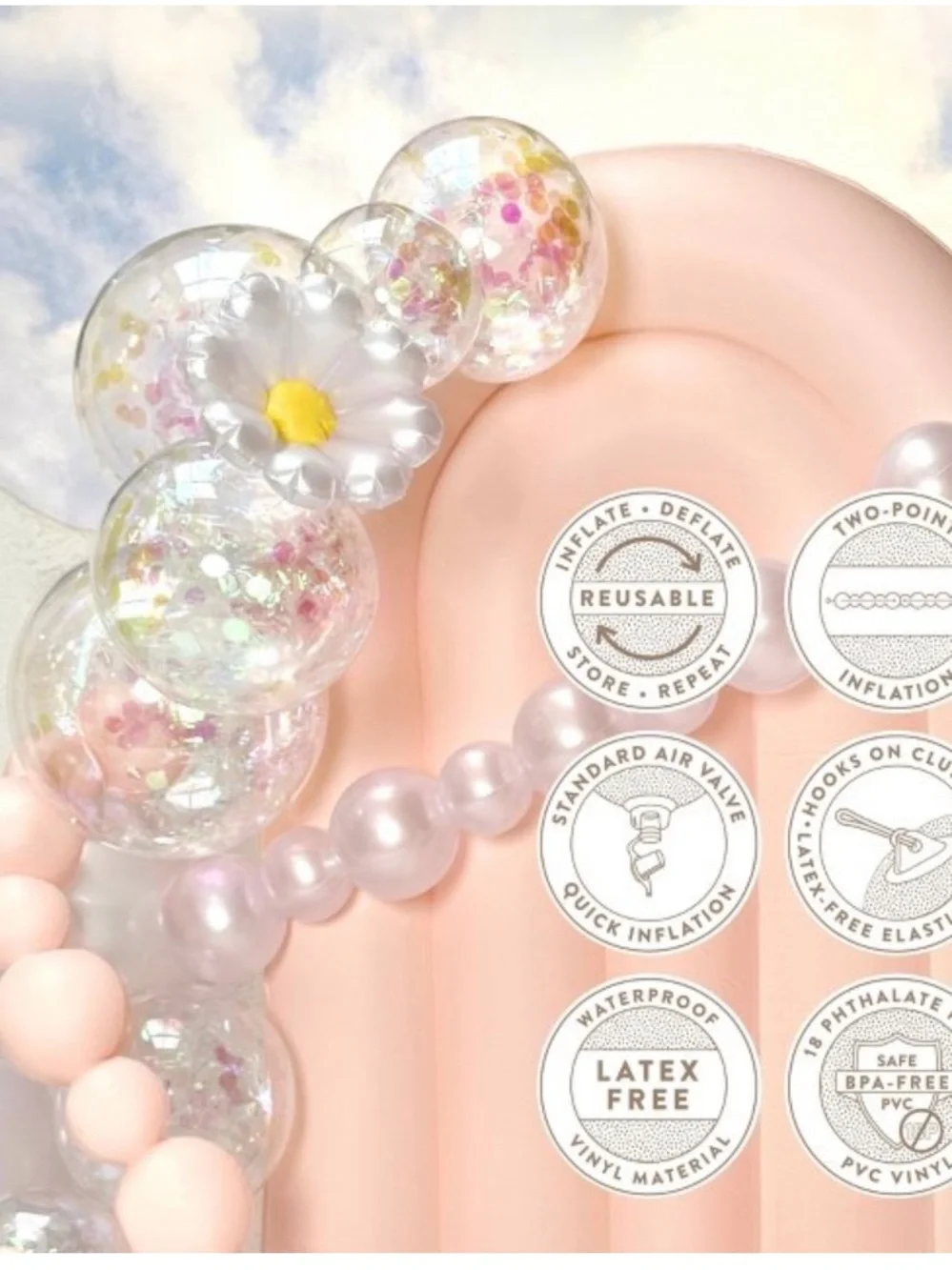 MINNIDIP NWT Balloon Garland: 10 Cluster Strand in Clear