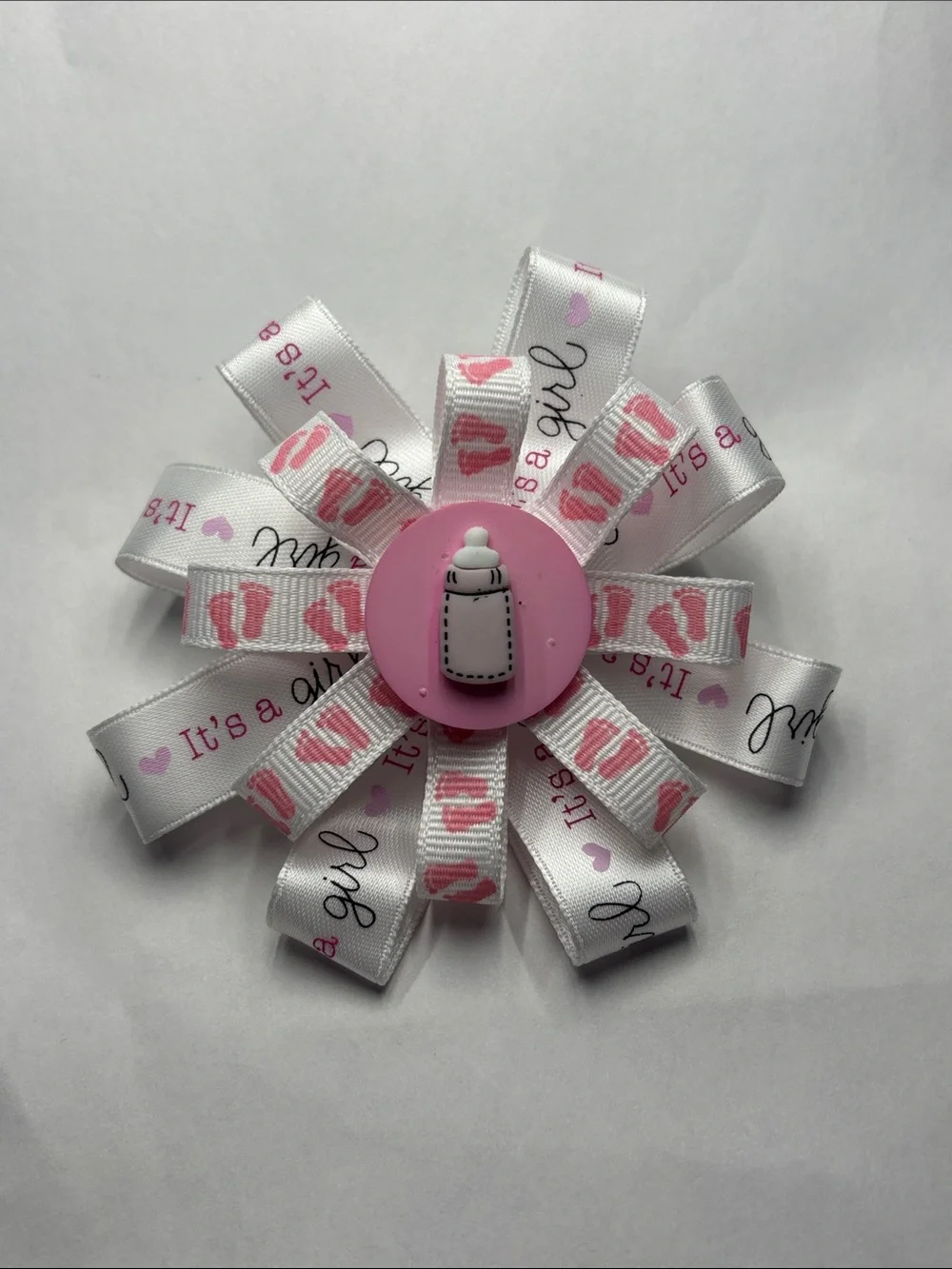 Pink It’s A Girl Ribbon Hair Bow with Baby Bottle Center
