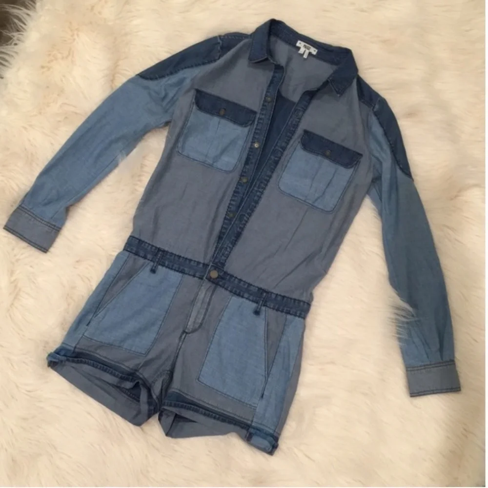 PAIGE Demin Blue Long Sleeve Romper w/ pockets - M