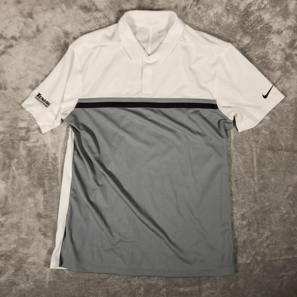 Nike Dri-FIT Polo TENASKA Mens‎ Medium White Grey Excellent FQ3988-100