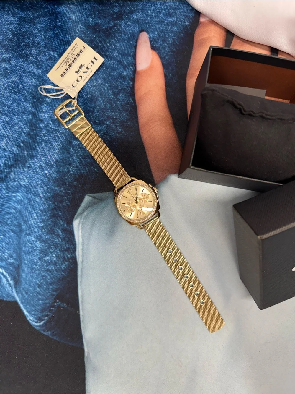 (new+tag) COACH Women Chronograph Gold Watch Metal Strap Bracelet Diamond Bezel