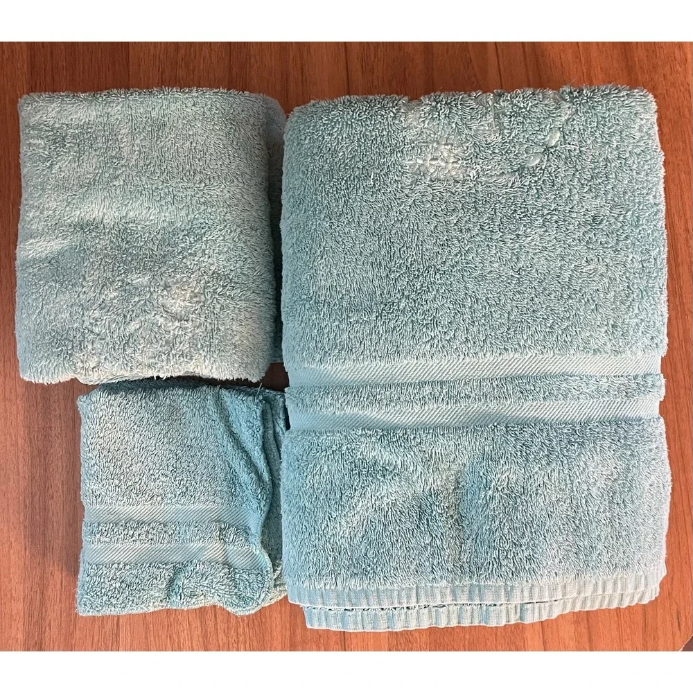 Ralph Lauren Vintage Bath Towel Set Aqua Blue Towels are‎ Monogrammed with 