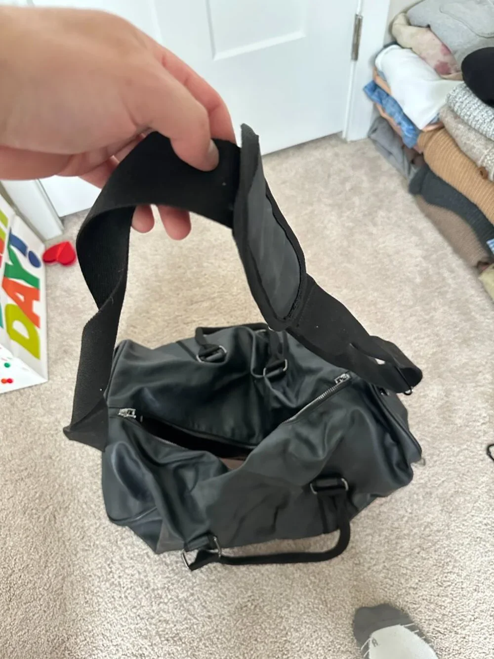 Black Travel Over Night Bag with Side Shoe Pocket