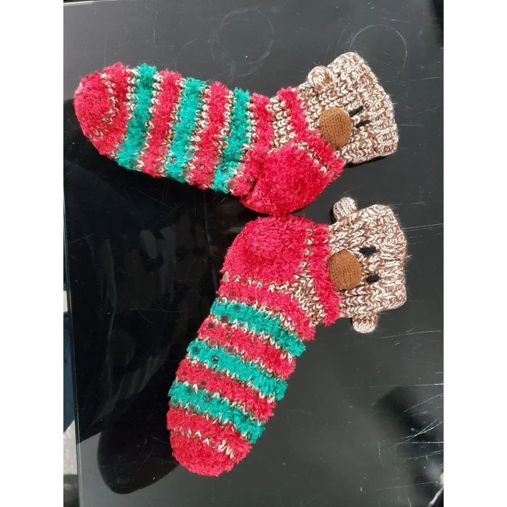 Sock Monkey Socks one size striped knitted red‎ green