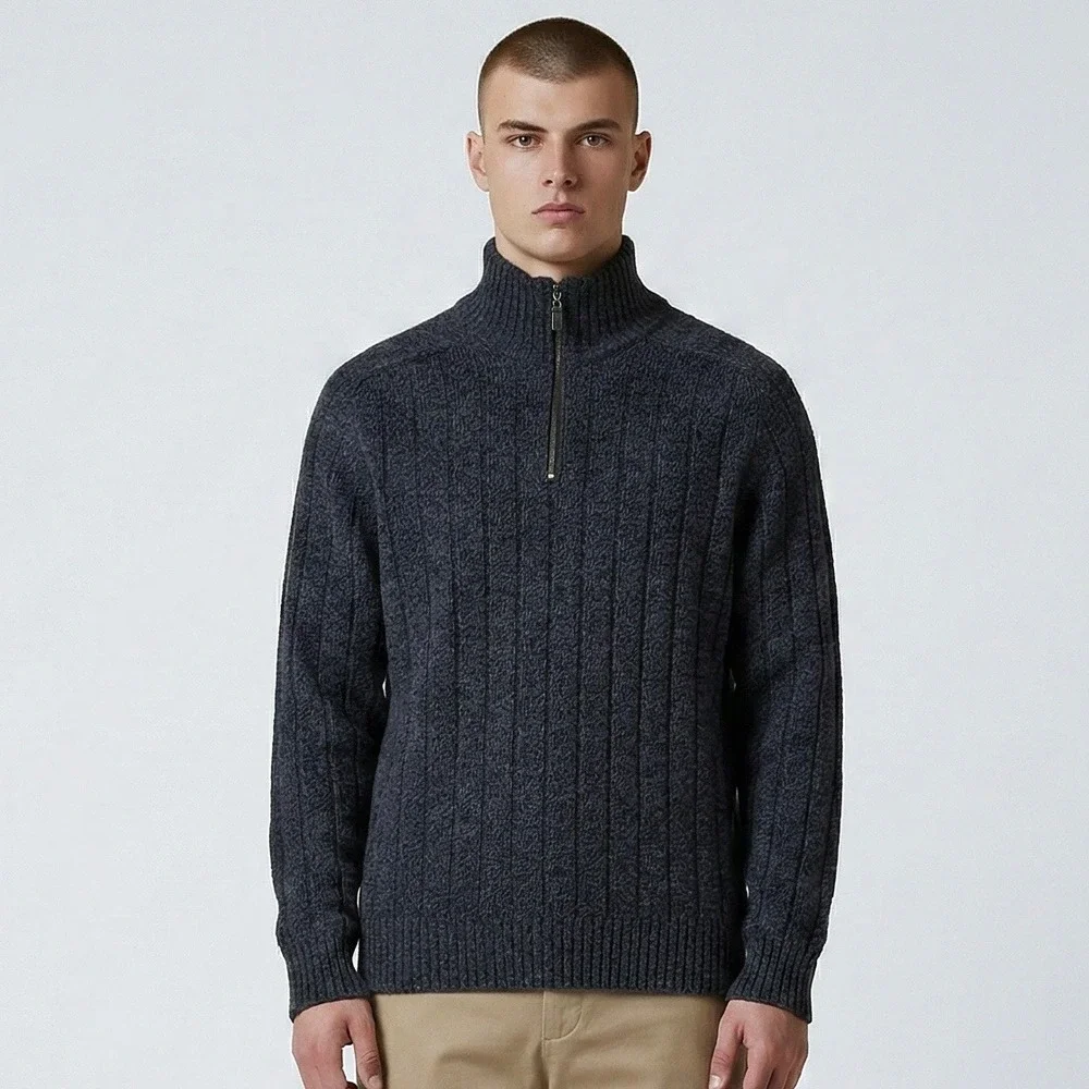 Lothlorian Possum Wool 1/4 Zip Sweater Mens M Blue Ribbed Pullover New Zealand
