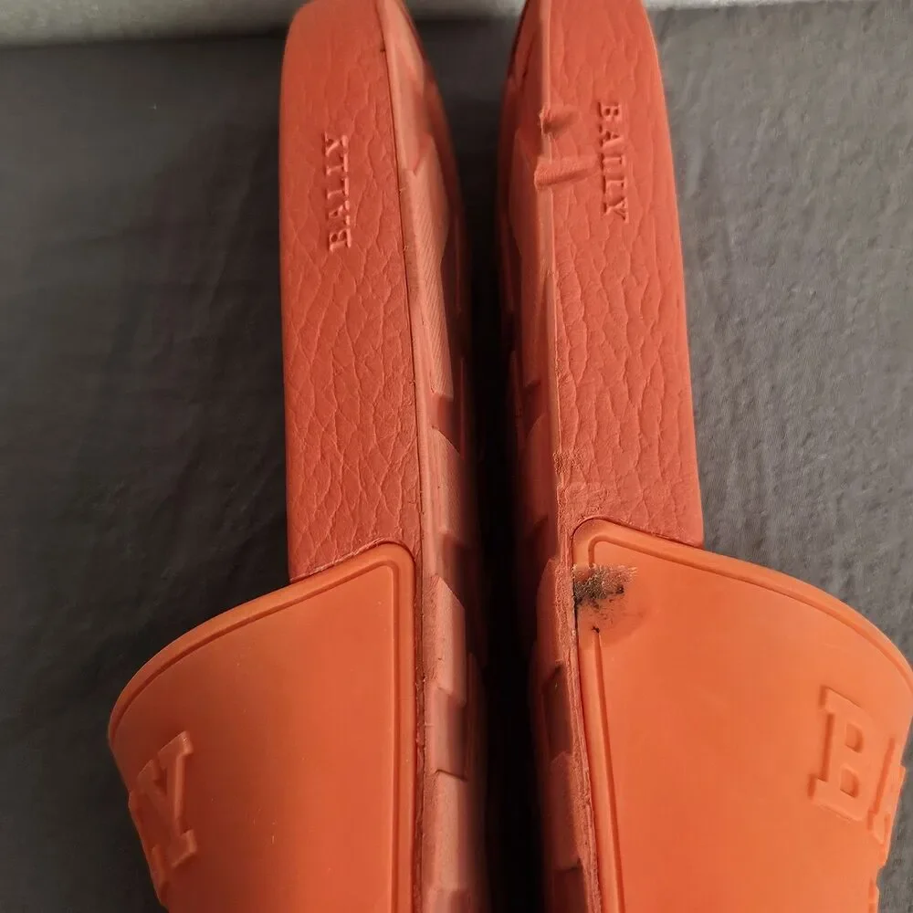 Bally 1851 Orange Rubber Sandal Slides Slippers Size 9 Neon Pool Beach Dopamine