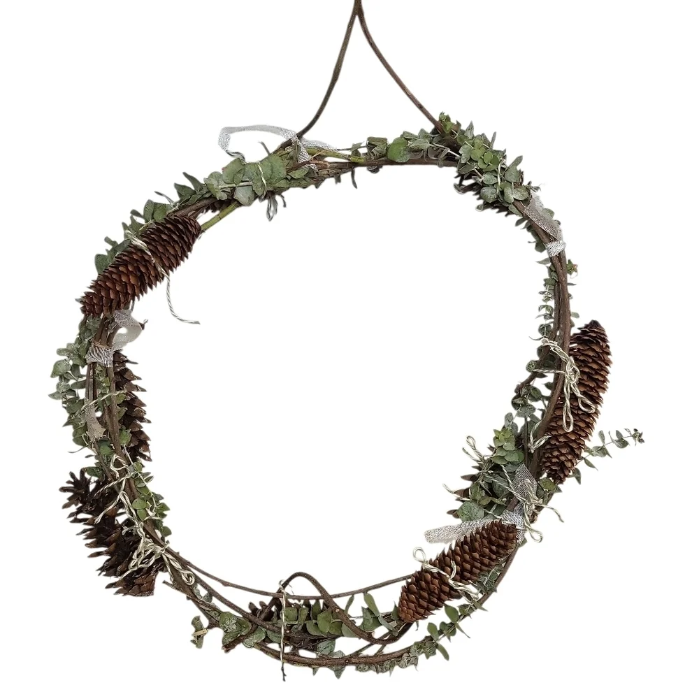Rustic Pinecone & Eucalyptus Woodland Wreath – Handmade Natural Decor