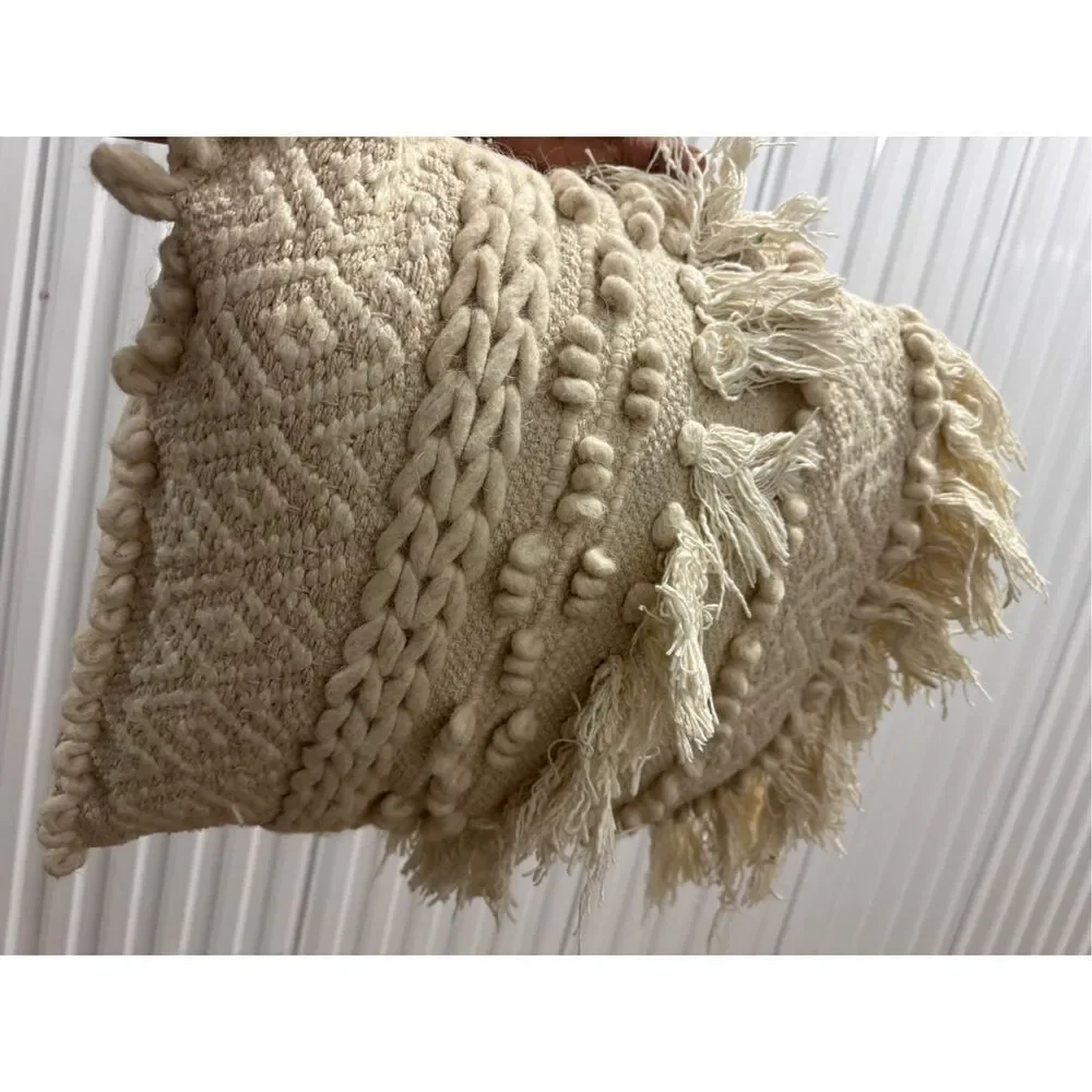 Magaschoni boho macrame white tassel throw pillow home decor boho beach