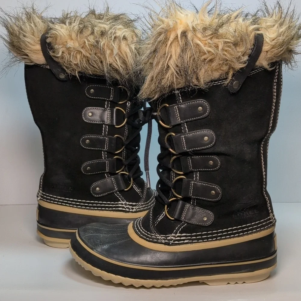 Sorel Joan of Arctic waterproof black suede winter boots womans size 9 EU 41.5