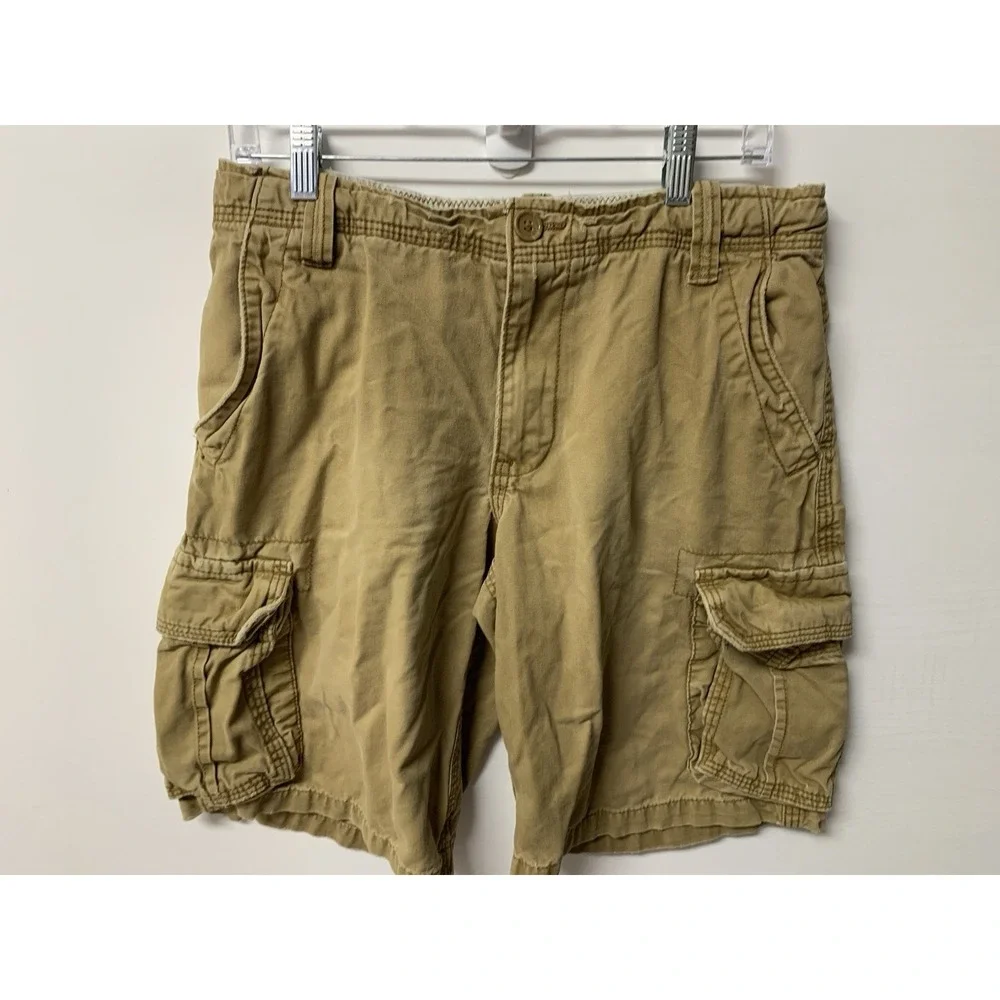 Vintage Mens Aeropostale Drawstrings Cargo Shorts Military Army Khaki Sz 30 Y2K