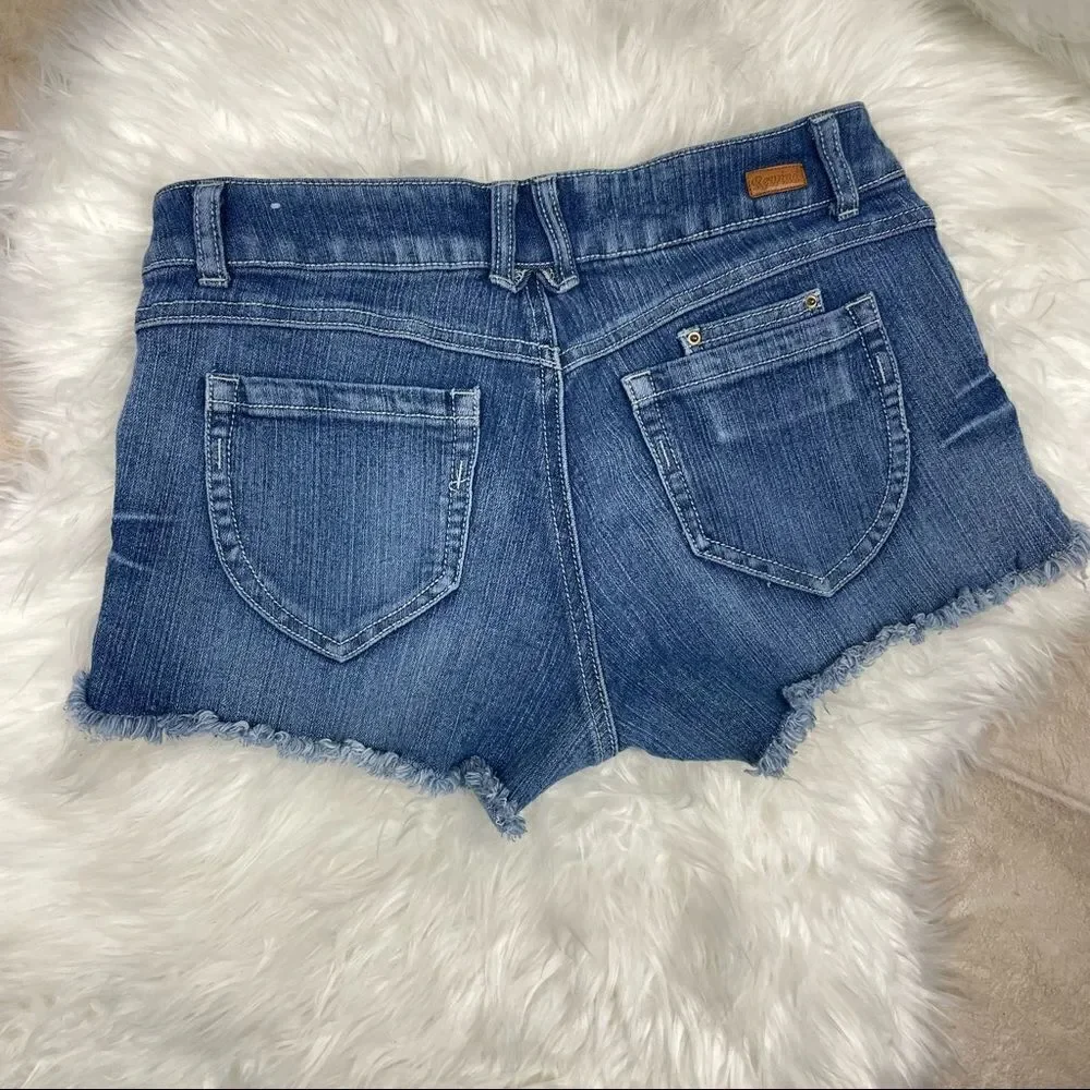 Rewind cut-off embroidered trim shorts denim daisy dukes, detail size 9