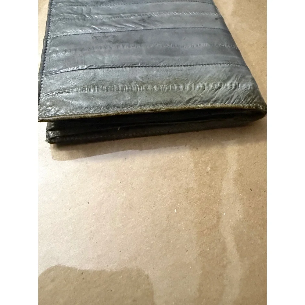 Lee Sands Genuine Eelskin Bifold Wallet Blue Grey Exotic Leather Hawaii Vintage