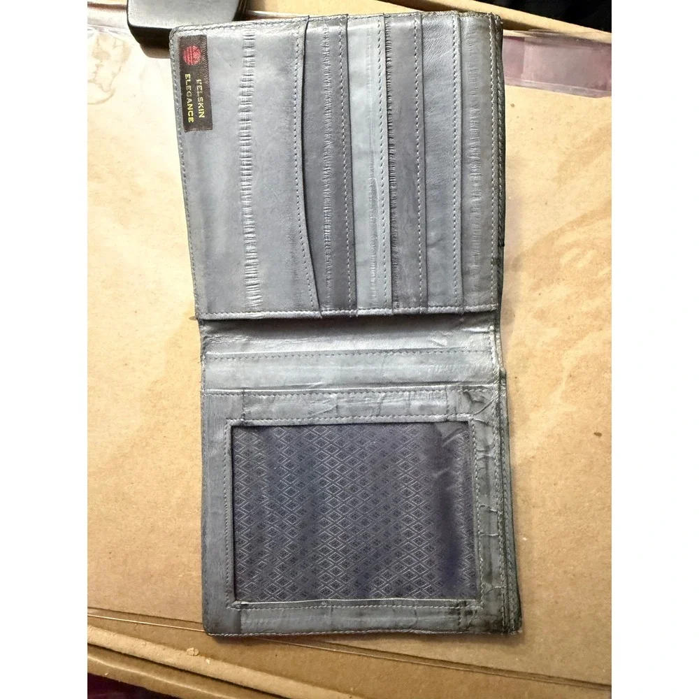 Lee Sands Genuine Eelskin Bifold Wallet Blue Grey Exotic Leather Hawaii Vintage