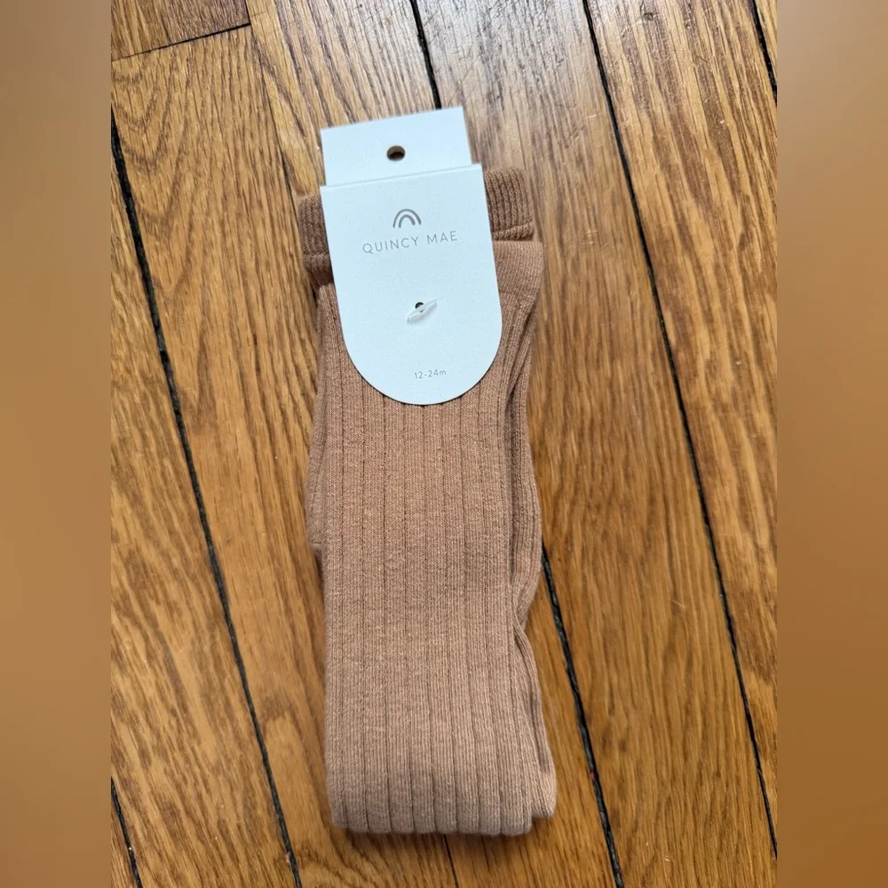Quincy Mae Tan Ribbed Tights - Size 12-24 Months - NWT