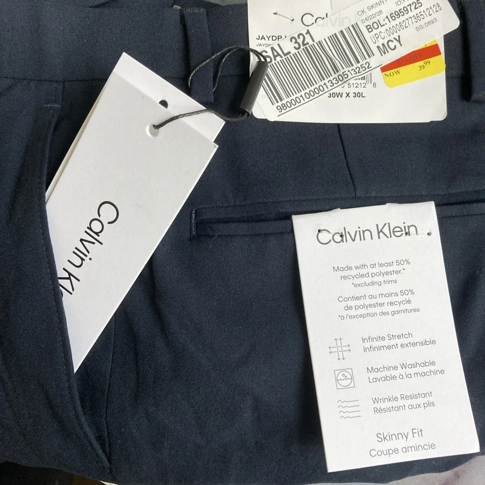 CALVIN KLEIN Mens Skinny Fit Dress Pants 30W 30L Navy