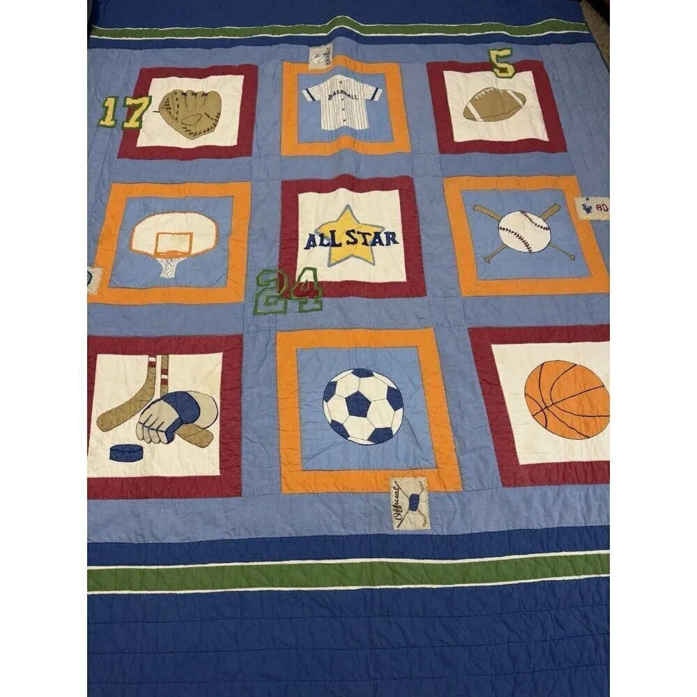 Patchwork Sports Quilt Comforter Bedding Cotton Blue Multicolor Twin 65x83 Youth