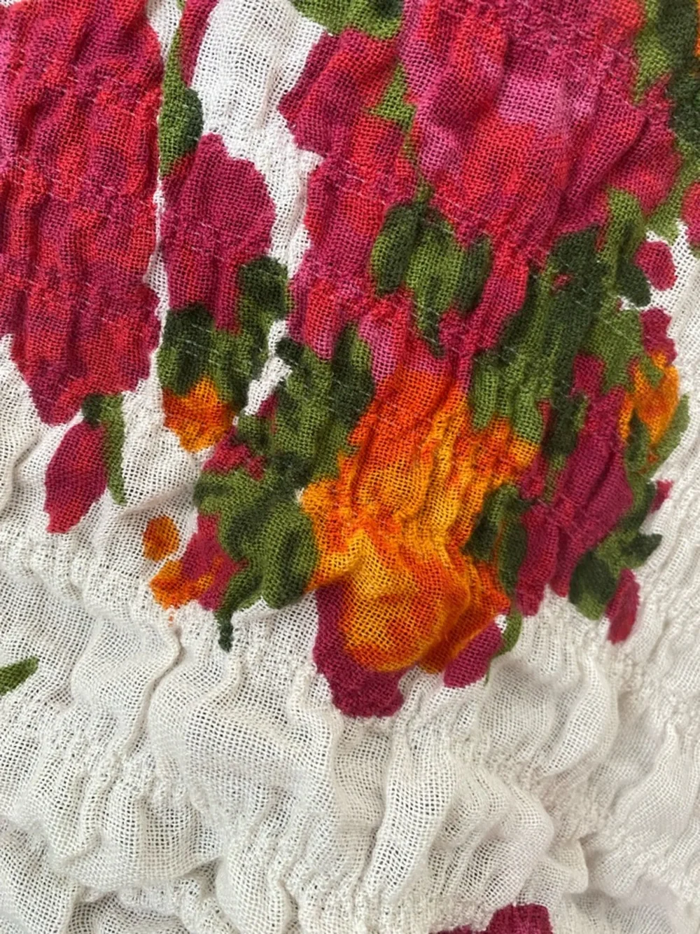 mark. White Floral Crinkle Scarf with Pink & Orange Blooms