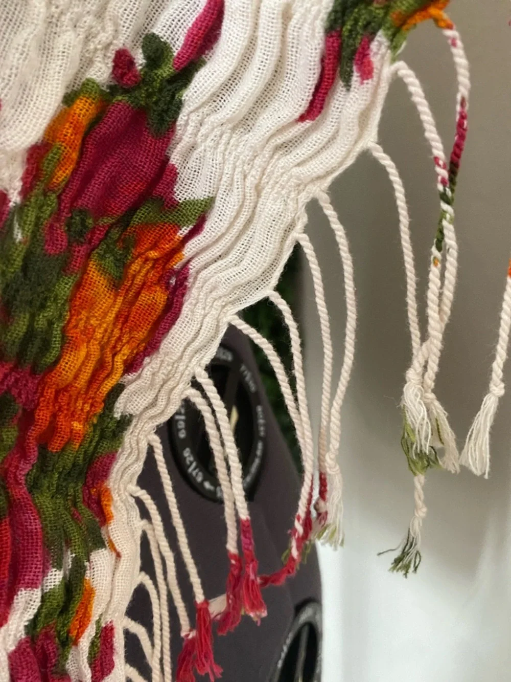 mark. White Floral Crinkle Scarf with Pink & Orange Blooms