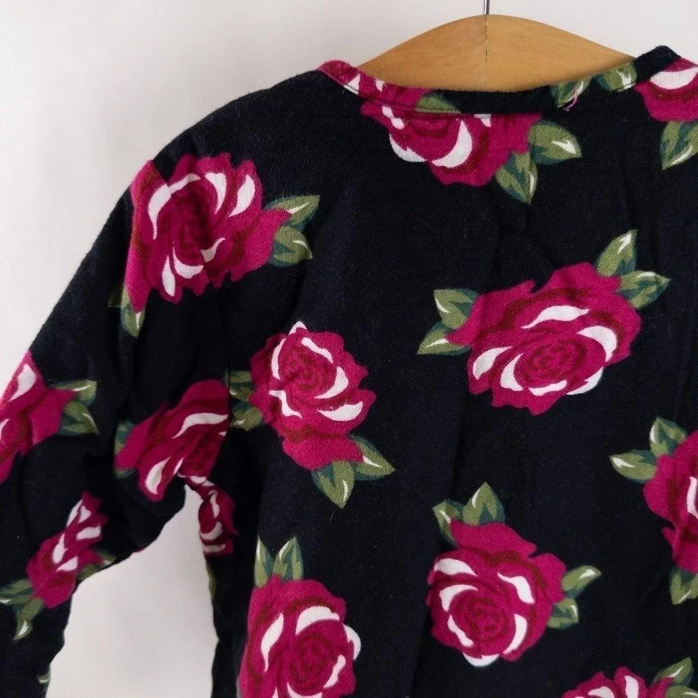 Vintage 90s Baby Togs Padded Rose Floral Print Jacket Boho Black‎ Pink Girls 24m