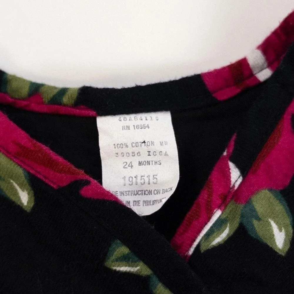 Vintage 90s Baby Togs Padded Rose Floral Print Jacket Boho Black‎ Pink Girls 24m
