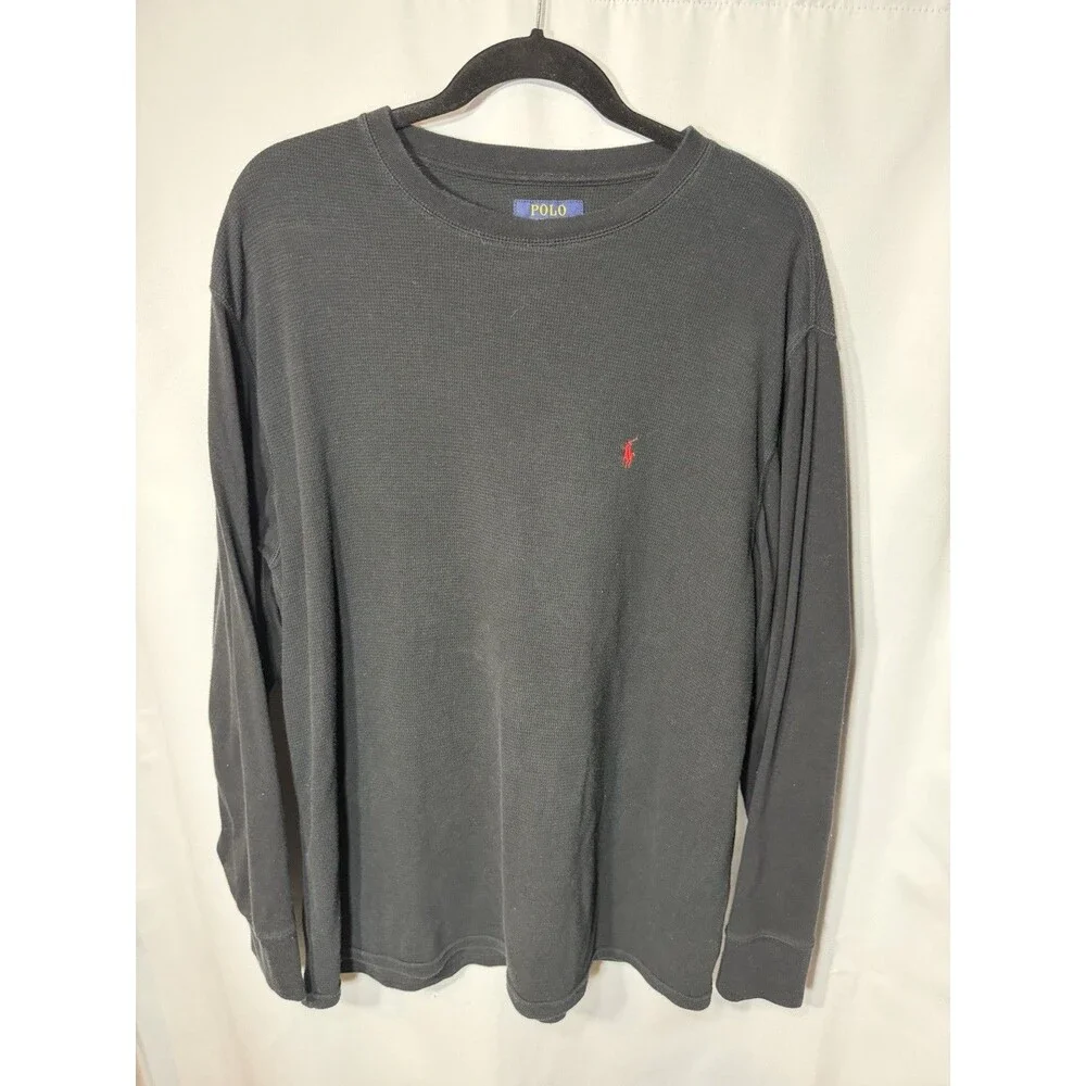 Polo Ralph Lauren Men's Waffle Knit Crew Neck Long Sleeve Shirt Size 2XL Black