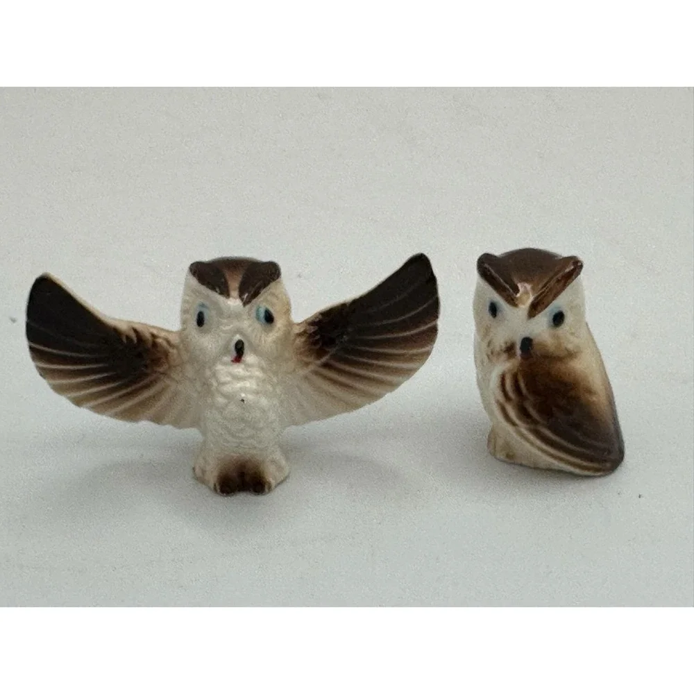 Vintage Ceramic‎ Miniature Owls  Can Be Used As Cake Toppers