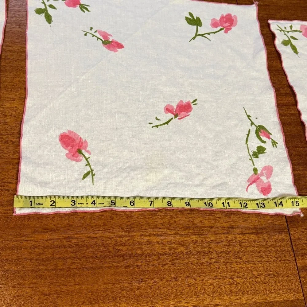 Vintage Vera Neumann Dining Linen Napkins White with Pink Rose Set of 3